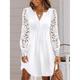 Robe casual Robe de mariée en dentelle blanche Femme Mini robe Dentelle contrastée Bouton du quotidien Vacances Rendez-vous Mode Moderne Col Ras du Cou manche longue 2023 Standard Noir Blanche S M L