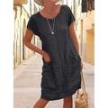 Robe casual Robe t-shirt Robe d'été Femme Mini robe Poche Plein Air Rendez-vous basique Col Ras du Cou Manche Courte Standard Noir Kaki Bleu clair S M L XL 2XL