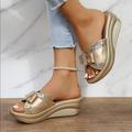 Femme Chaussons Sandales à plateforme Grandes Tailles Pantoufles de plage du quotidien Plage Couleur unie Eté Talon Plat Bout ouvert Classique Décontractées Faux Cuir Polyuréthane Mocassins Argent