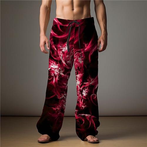 Flamme Abstrait Homme Impression 3D Pantalon Extérieur Usage quotidien Vêtement de rue Polyester Bleu Clair Jaune Rouge S M L Taille médiale Élasticité Pantalon