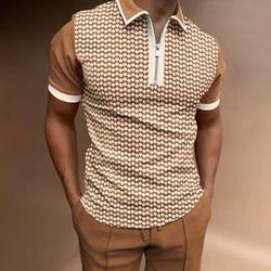Homme Tribal Polos à zip Chemise de golf Manche Courte Polos Chemises à Col ancien Occasionnel Vêtements de vacances Tenues de fête Impression 3D Polo à fermeture éclair 1/4 Marron Kaki Gris