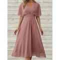 Robe casual Robe Évasée Robe Trapèze Femme Robe mi-longue Ruché Travail Plein Air Rendez-vous Elégant Vêtement de rue Col V Manche Courte Standard Rose Claire S M L XL 2XL