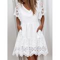 robe blanche Robe dentelle Robe casual Femme Mini robe Dentelle Patchwork Plein Air Vacances Rendez-vous Maxi Trapèze Col V Manche Courte Standard Blanche S M L XL 2XL