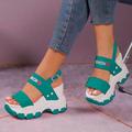 sandales compensées épaisses pour femmes – sandales compensées sportives noires et blanches avec brides réglables, chaussures d'été tendance pour tenues décontractées et streetwear