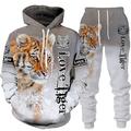 Homme Ensemble Survetement Ensemble de sweats à capuche Blanc gris foncé Noir Gris Clair Noir Jaune Gris Claire Capuche Graphic tigre 2 Pièces Imprimer Sport Loisir Casual Des sports 3D effet