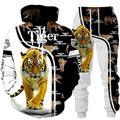 Homme Ensemble Survetement Ensemble de sweats à capuche Blanc gris foncé Noir Gris Clair Noir Jaune Gris Claire Capuche Graphic tigre 2 Pièces Imprimer Sport Loisir Casual Des sports 3D effet