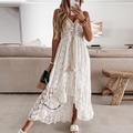 robe de soirée femme robe en dentelle robe décontractée robe de vacances robe longue robe maxi blanc beige sans manches imprimé dentelle été printemps col en v basique