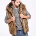 Homme Gilet Manteau de fausse fourrure Usage quotidien Vacances Sortie Mode basique Hiver Printemps Automne Capuche Fausse Fourrure Confortable Plein Boutonnage Simple Capuche Standard Marron Gilet