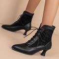 Femme Bottes Grandes Tailles Bottes à talons Mariage Soirée du quotidien Couleur unie Bottines Bottines Hiver Lacet Talon Bottier Bout pointu Elégant Rétro Vintage Mode Polyuréthane Lacet Noir