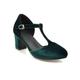 Chaussures pour femmes talons pompes été nouveau vert une ligne boucle velours chaussures à talons épais mary jane talons hauts princesse chaussures