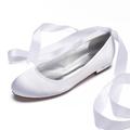 Femme Chaussures de mariage Sandales à lacets Sandales à lanières Ballerines Chaussures de mariée Ruban Talon Plat Bout rond Ballerine Satin Mocassins Noir Blanche Ivoire