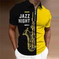 Homme POLO Polo zippé Tee Shirt Golf Imprimés Photos Musique Instrument de musique Jazz Col rabattu Noir Jaune Bleu Violet Orange Extérieur Plein Air Manches courtes Zippé Imprimer Vêtement Tenue