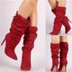 Femme Bottes Bottes souples Grandes Tailles Bottes à talons Extérieur du quotidien Bottes genou Hiver Talon Aiguille Bout pointu Elégant Rétro Vintage Sexy Faux suède Fermeture Noir Rose Rouge