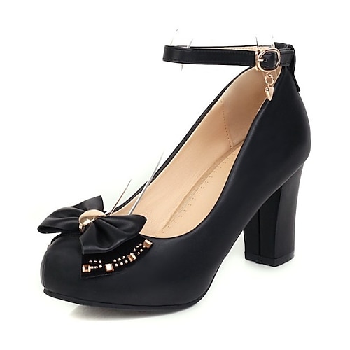 Chaussures habillées blanches à talons carrés pour filles – Escarpins à bout rond avec nœud et bride à la cheville pour mariages