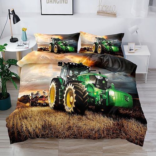 Literie 3d ferme tracteur impression housse de couette ensembles de literie housse de couette avec 1 housse de couette ou couvre-lit imprimé, 2 taies d
