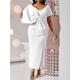 Robe mi-longue Femme robe blanche Manche Courte Automne Hiver - Mode Soirée Mature Ruché Fendu Noeud Couleur monochrome Col V Vacances 2023 Blanche Rose Claire Violet Vert Rouge Rose S M L XL XXL 3XL