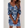 Robe à carreaux Robe sweat Femme Mini robe Extérieur Sortie Fin de semaine Manches 3/4 Col V Imprimer Chaud Actif Plaid Bloc de couleur Ample Rose Claire Bleu Violet S M L XL XXL