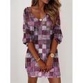 Robe à carreaux Robe sweat Femme Mini robe Extérieur Sortie Fin de semaine Manches 3/4 Col V Imprimer Chaud Actif Plaid Bloc de couleur Ample Rose Claire Bleu Violet S M L XL XXL