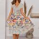 Robe mi-longue Femme Robe casual Manche Courte Eté Printemps Automne - Elégant Mode Imprimer A Ombre Floral Feuille Col V robe demoiselle d honneur Anniversaire Vacances 2023 Frêne Blanche Vert S M L