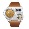 Oulm Montre à Quartz pour Hommes Grand Cadran Double Fuseaux Horaires Lumineuse Montre en Cuir PU