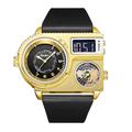 Oulm Montre à Quartz pour Hommes Grand Cadran Double Fuseaux Horaires Lumineuse Montre en Cuir PU