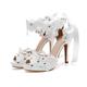 chaussures de mariage pour la mariée demoiselle d'honneur femmes peep toe sandales en satin blanc avec dentelle fleur ruban cravate cristal talon aiguille fête de mariage soirée élégant classique bride à la cheville