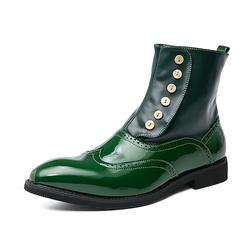 bottes boutonnées en cuir vert vintage pour hommes - bottines brogue élégantes à bout d'aile avec finition en cuir verni