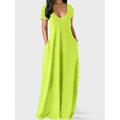 robe noire Robe casual Robe d'été Femme robe longue Poche Plein Air Rendez-vous Vêtement de rue Maxi Col V Manche Courte Standard Noir Jaune Vert Claire S M L XL 2XL