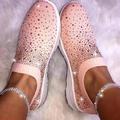 Femme Basket Slip-Ons Chaussures bling-bling Grandes Tailles Chaussures Flyknit Extérieur Bureau Travail Couleur unie Couleur Pleine Eté Cristal Talon Plat Bout fermé Décontractées Course à Pied