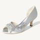 Femme Chaussures de mariage Chaussures bling-bling Chaussures scintillantes Chaussures de mariée Strass Talon de chaton Bout ouvert Elégant Satin Mocassins Argent Blanche Ivoire