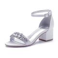 Femme Chaussures de mariage Chaussures bling-bling Chaussures scintillantes Sandales à bride de cheville Chaussures de mariée Strass Cristal Talon bloc Bout ouvert Elégant Satin Lanière de cheville