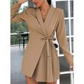 Femme robe soirée robe cocktail Robe de travail Lacet Plissé Col de Chemise manche longue Mini robe Formel robe hiver Noir Kaki Printemps Hiver