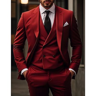 Costumes de mariage rouge pour hommes, couleur unie, 3 pièces, coupe slim quotidienne, simple boutonnage, deux boutons, 2024
