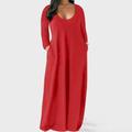 Robe droite courbe pour femmes grande taille couleur unie col bateau manches longues printemps automne basique décontracté maxi longue robe robe de vacances quotidienne