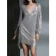 Courbe Robe casual Robe Droite Femme Mini robe manche longue plus haut bas Col V Actif du quotidien Argent Dorée Gris Automne Hiver M L XL XXL 3XL