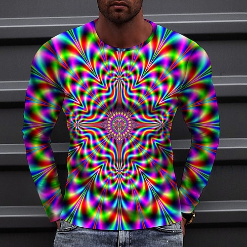 Homme Illusion d'optique T-shirt manche longue T-shirt Impression 3D Col ras du cou Chemise Sports Mode Vêtements de sport Extérieur Vacances Rue Rouge Bleu Vert Automne Vêtement Tenue S M L XL XXL