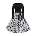 Femme Imprimer Robe vintage Robe mi-longue Elégant Floral Col Ras du Cou manche longue du quotidien Rendez-vous Eté Printemps Noir et Blanc Noir