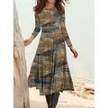Robe Midi Femme Robe Décontractée Robe d'hiver Robe Ethnique Mode Modeste Formelle Plein Air Fête Coupe Laisse Graphique Manches Longues Col Ronde Jaune Bleu Gris Automne Hiver