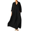 robe noire Robe d'été en coton Femme Robe Maxi Mélange de Coton Lin Décontractées Confort Intérieur du quotidien Vacances Col de Chemise Poche manche longue Eté Printemps Automne Ample Noir Rose