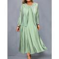 Femme Grande Taille Ensemble Robe Deux Pièces Robe casual Robe Ensemble Robe deux pièces Extérieur du quotidien Mature Imprimer Robe mi-longue Col Ras du Cou manche longue Feuille Ample Rose Claire