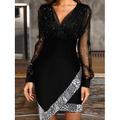 Femme robe noire robe paillette robe soirée Paillettes Maille Col V manche longue Mini robe Formel robe hiver Noir Vin Printemps Hiver