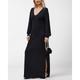 Robe noire femme robe maxi modal fendue cuisse travail quotidien élégant col en v manches longues été printemps