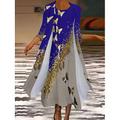 Femme Robe mi-longue Robe casual Robe Ensemble Robe deux pièces Robe d'église Mode Extérieur du quotidien Sortie Standard Animal Papillon Manches 3/4 Col Ras du Cou Jaune Bleu Eté Printemps