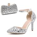 chaussures et sacs ensembles assortis chaussures de mariage pour la mariée demoiselle d'honneur femmes bout fermé bout pointu argent champagne bleu noir rouge pu escarpins avec strass cristal stiletto fête de mariage saint valentin