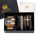 Ensemble de montres en quartz Oulm pour hommes Montre de poignet d'affaires Ensemble cadeau Montre de luxe Collier en or Bracelet Bracelet en acier inoxydable Cadran carré Cadeau de Nouvel An Cadeau