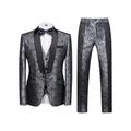 costumes de bal pour hommes argent noir blanc smokings de bal de fête 3 pièces col châle jacquard coupe ajustée simple boutonnage un bouton 2024