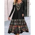 Robe midi femme Robe en A Robe décontractée Robe d'hiver Robe swing Mode Streetwear Mature Formelle Extérieure Vacances Fit régulier Géométrique Color block Tribal Manches longues Col rond Noire Rouge