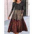 Robe midi femme Robe en A Robe décontractée Robe d'hiver Robe swing Mode Streetwear Mature Formelle Extérieure Vacances Fit régulier Géométrique Color block Tribal Manches longues Col rond Noire Rouge