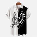 note de musique chemise hommes graphique instrument de musique couverture noir impression 3d rue quotidien manches courtes bouton vêtements vêtements créateur de mode notes et blanc décontracté coton