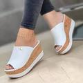 Femme Mules Sandales à plateforme Sandales Corkys du quotidien Bloc de couleur Eté Plateau Hauteur de semelle compensée Bout ouvert Décontractées Cuir PU Faux suède Mocassins Noir Blanche Rose